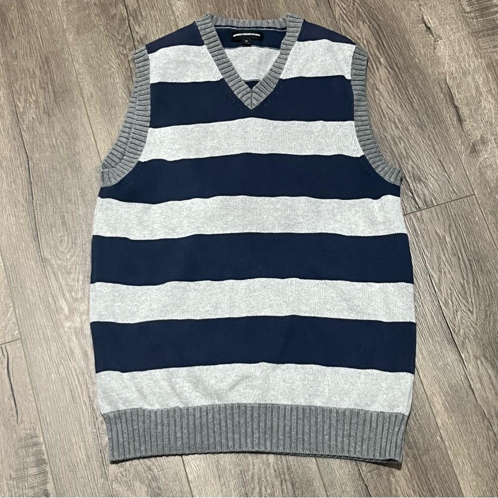 vintage 2000s y2k cotton gray/blue striped knit vest